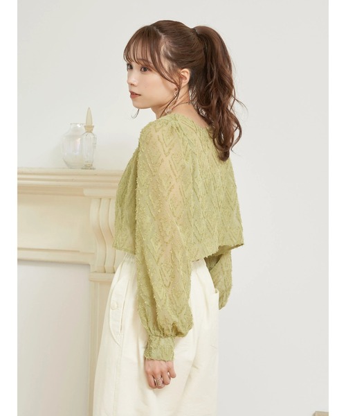 earth music&ecology（アースミュージックアンドエコロジー）の「SET2点カットジャカードカーディガン+ビスチェ（カーディガン/ボレロ・レディース・オフホワイト/ライム/サックスブルー・FREE）」の11枚目の写真