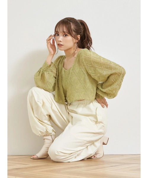 earth music&ecology（アースミュージックアンドエコロジー）の「SET2点カットジャカードカーディガン+ビスチェ（カーディガン/ボレロ・レディース・オフホワイト/ライム/サックスブルー・FREE）」の12枚目の写真