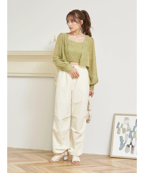 earth music&ecology（アースミュージックアンドエコロジー）の「SET2点カットジャカードカーディガン+ビスチェ（カーディガン/ボレロ・レディース・オフホワイト/ライム/サックスブルー・FREE）」の13枚目の写真