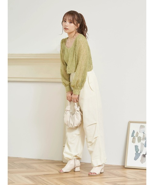 earth music&ecology（アースミュージックアンドエコロジー）の「SET2点カットジャカードカーディガン+ビスチェ（カーディガン/ボレロ・レディース・オフホワイト/ライム/サックスブルー・FREE）」の14枚目の写真