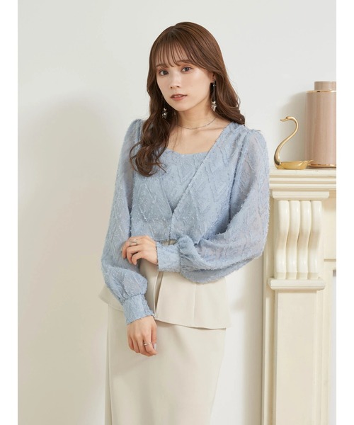 earth music&ecology（アースミュージックアンドエコロジー）の「SET2点カットジャカードカーディガン+ビスチェ（カーディガン/ボレロ・レディース・オフホワイト/ライム/サックスブルー・FREE）」の16枚目の写真