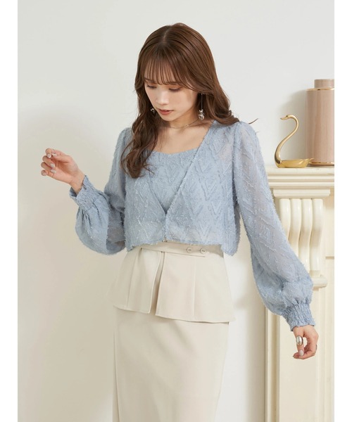 earth music&ecology（アースミュージックアンドエコロジー）の「SET2点カットジャカードカーディガン+ビスチェ（カーディガン/ボレロ・レディース・オフホワイト/ライム/サックスブルー・FREE）」の17枚目の写真