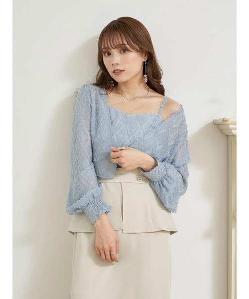 earth music&ecology（アースミュージックアンドエコロジー）の「SET2点カットジャカードカーディガン+ビスチェ（カーディガン/ボレロ・レディース・オフホワイト/ライム/サックスブルー・FREE）」の18枚目の写真