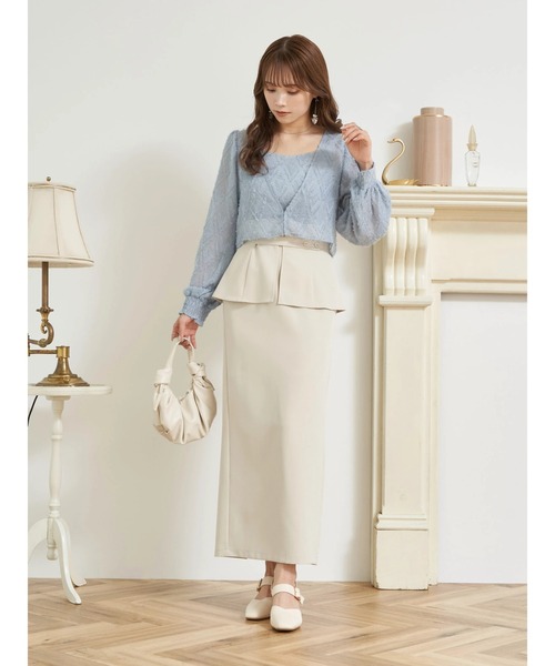 earth music&ecology（アースミュージックアンドエコロジー）の「SET2点カットジャカードカーディガン+ビスチェ（カーディガン/ボレロ・レディース・オフホワイト/ライム/サックスブルー・FREE）」の21枚目の写真