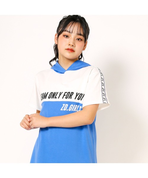 ZIDDY（ジディ）の「フード切り替えワンピース(130~160cm)（ワンピース・キッズ・ブルー/オレンジ・150/130/160/140）」の5枚目の写真