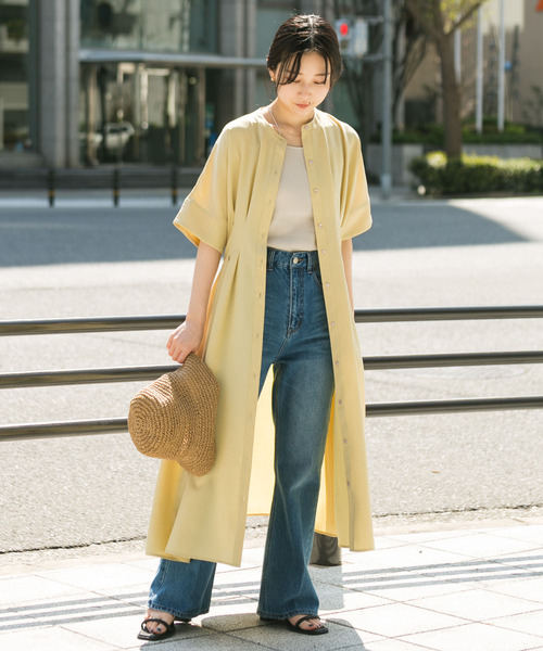 SENSE OF PLACE by URBAN RESEARCH（センスオブプレイスバイアーバンリサーチ）の「リネンライクウエストタックシャツワンピース（ワンピース・レディース・ベージュ/ブラック/ライトベージュ/ブルー・S/ONE）」の17枚目の写真