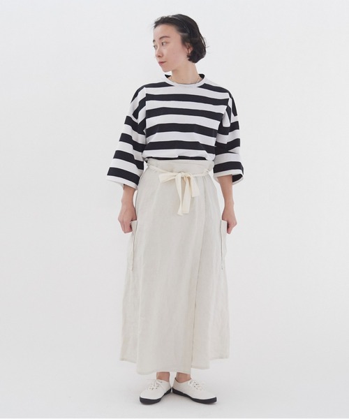 yuni リネン　ロング丈　巻きスカート　ナチュラル yuni（ユニ ）の「40/1リネンソフトフィニッシュ 巻きスカート