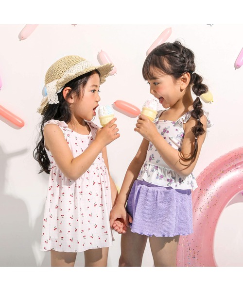 SLAP SLIP（スラップスリップ）の「SLAPSLIP/肩リボンチェリー柄ワンピース型スイムウェア(80~110cm)（水着・キッズ・ホワイト系その他/ピンク系その他・110/80/100/90）」の5枚目の写真