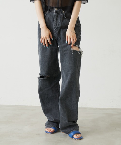 Solace(ソレイス)の「ダメージデニムパンツ(デニムパンツ・レディース・ブラック・SMALL/MEDIUM)」の2枚目の写真