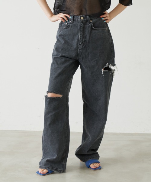 Solace(ソレイス)の「ダメージデニムパンツ(デニムパンツ・レディース・ブラック・SMALL/MEDIUM)」の3枚目の写真