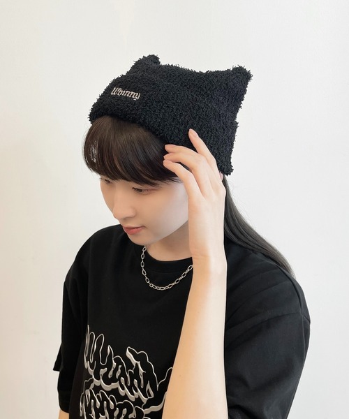 Whinny(ホワイニー)の「Whinny/サマーねこパンチ(ニットキャップ/ビーニー・レディース・ホワイト/ブラック・FREE)」の5枚目の写真
