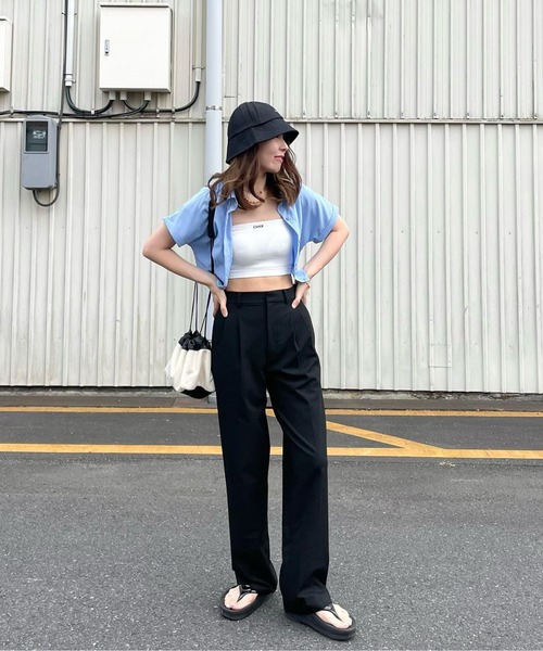 Chick(チック)の「【CHICK ORIGINAL】ワンポイント刺繍 リブベアトップ/チューブトップ 2WAY(キャミソール・レディース・ホワイト/ブラック・FREE)」の6枚目の写真