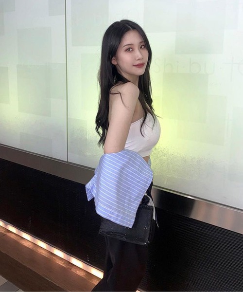 Chick(チック)の「【CHICK ORIGINAL】ワンポイント刺繍 リブベアトップ/チューブトップ 2WAY(キャミソール・レディース・ホワイト/ブラック・FREE)」の14枚目の写真