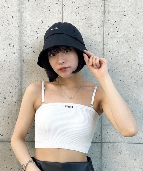 Chick(チック)の「【CHICK ORIGINAL】ワンポイント刺繍 リブベアトップ/チューブトップ 2WAY(キャミソール・レディース・ホワイト/ブラック・FREE)」の19枚目の写真