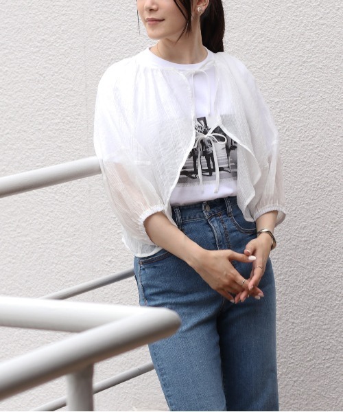 cepo（セポ）の「シアーボレロブラウス（シャツ/ブラウス・レディース・ブラック/オフホワイト/ライム・M）」の4枚目の写真