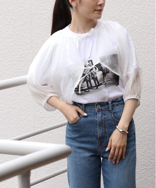 cepo（セポ）の「シアーボレロブラウス（シャツ/ブラウス・レディース・ブラック/オフホワイト/ライム・M）」の5枚目の写真