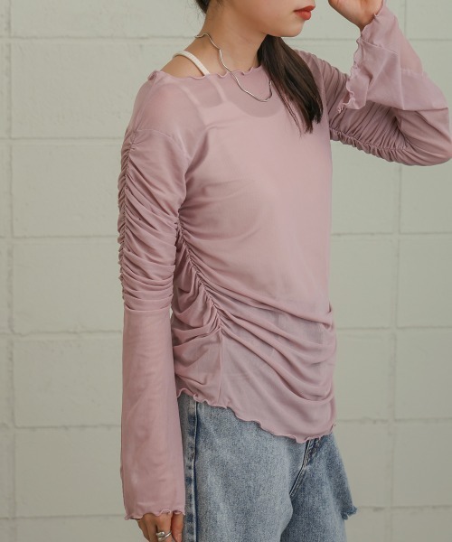 Bab(バブ)の「チュールギャザーフレアースリーブトップス(Tシャツ/カットソー・レディース・アイボリー/ブラウン/ブラック/ピンク・FREE)」の21枚目の写真