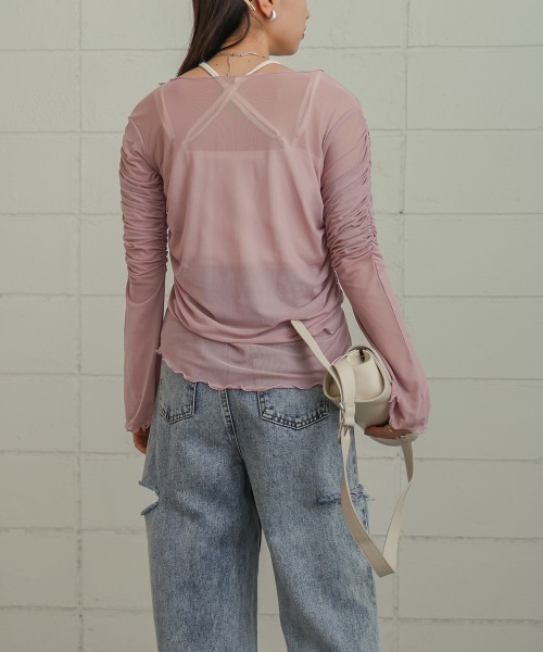 Bab(バブ)の「チュールギャザーフレアースリーブトップス(Tシャツ/カットソー・レディース・アイボリー/ブラウン/ブラック/ピンク・FREE)」の22枚目の写真