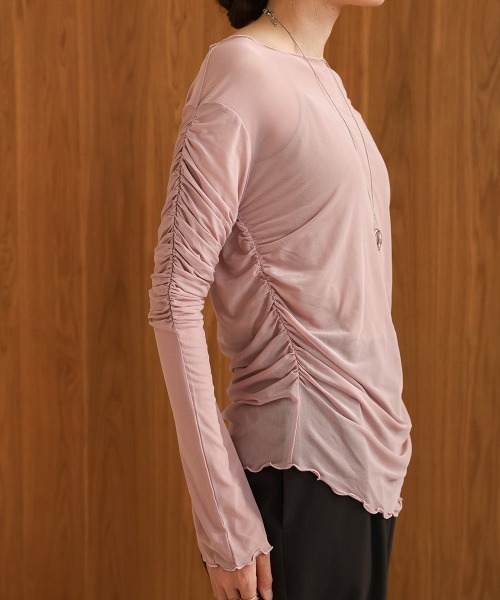 Bab(バブ)の「チュールギャザーフレアースリーブトップス(Tシャツ/カットソー・レディース・アイボリー/ブラウン/ブラック/ピンク・FREE)」の16枚目の写真