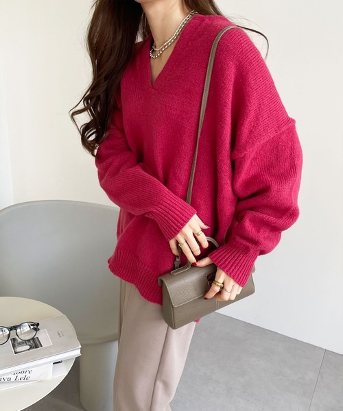 GeeRA(ジーラ)の「モヘヤタッチVネックカフタンニット(ニット/セーター・レディース・アイボリー/ブラック/ベージュ/ピンク・LARGE/MEDIUM)」の16枚目の写真