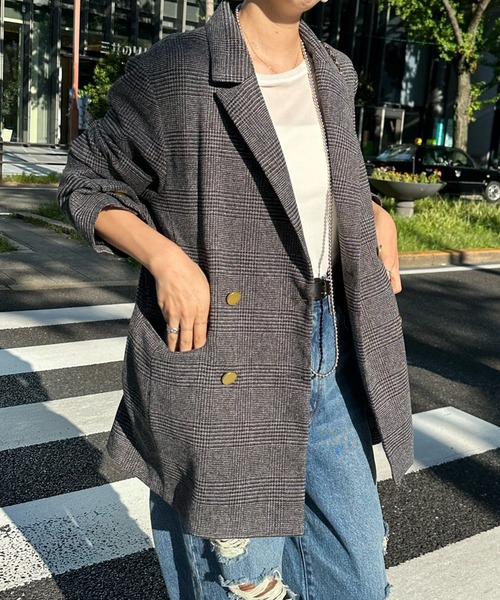 DouDou（ドゥドゥ）の「ツィーディーグレンチェックダブルジャケット（テーラードジャケット・レディース・ブラウン/ブラック/ブラック系その他・FREE）」の9枚目の写真