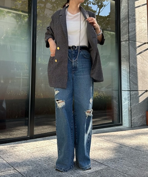 DouDou（ドゥドゥ）の「ツィーディーグレンチェックダブルジャケット（テーラードジャケット・レディース・ブラウン/ブラック/ブラック系その他・FREE）」の5枚目の写真