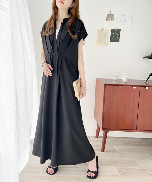 セール】落ち感がカワイイ。2wayタックフレンチスリーブワンピース