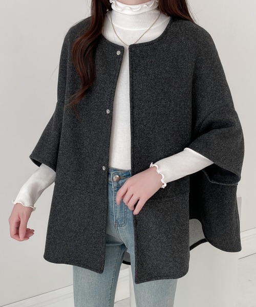 セール】ビックシルエットチェック柄ドルマン ポンチョ（ポンチョ