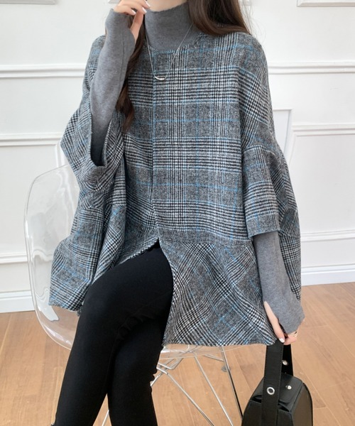 ABITOKYO（アビトーキョー）の「ビックシルエットチェック柄ドルマン ポンチョ（ポンチョ・レディース・グレー系その他2/グレー系その他/ブラック系その他/ベージュ/モカ/ブラック/ブルーグレー/アイボリー/グレイッシュベージュ/チャコールグレー/ベージュ系その他/ブラック系その他2/ブラウン系その他/グレー系その他3・L/M）」の17枚目の写真