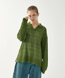 WETTEMPT | LS SHEER SKIPPER KNIT POLO /ロングスリーブシアースキッパーニットポロ(ポロシャツ)