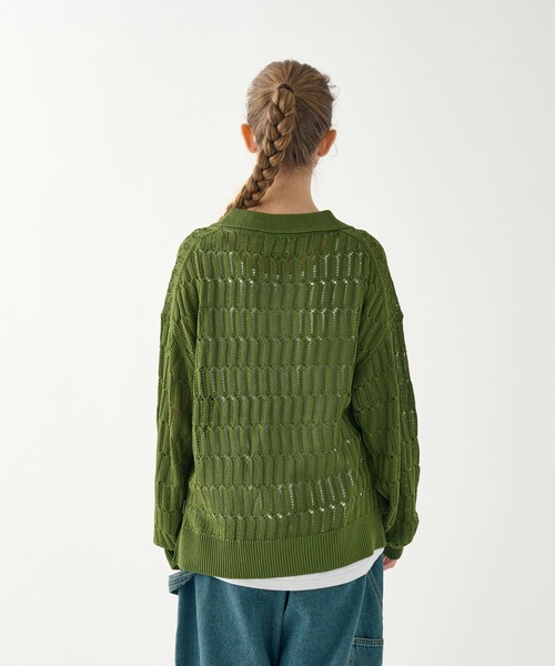 YLEVE シアーリブニットスキッパーポロ YLEVE / イレーヴ】 SHEER RIB KNIT SKIPPER POLO - BROWN