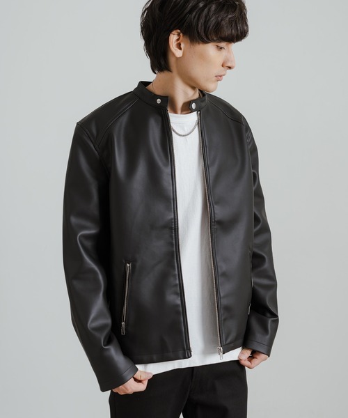 Rocky Monroe（ロッキーモンロー）の「シングルライダースフェイクレザージャケット（ライダースジャケット・メンズ・ワイン/ブラック/ネイビー/ブルー・LL/L/M）」の5枚目の写真