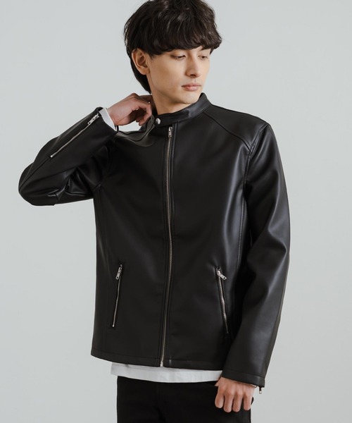 Rocky Monroe（ロッキーモンロー）の「シングルライダースフェイクレザージャケット（ライダースジャケット・メンズ・ワイン/ブラック/ネイビー/ブルー・LL/L/M）」の6枚目の写真