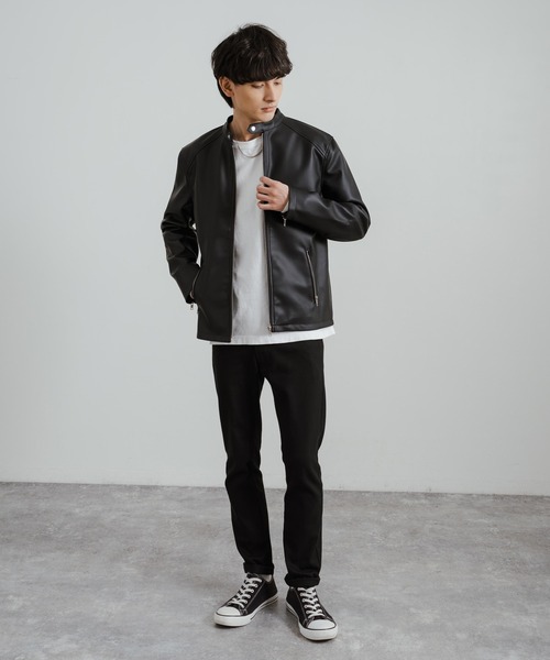 Rocky Monroe（ロッキーモンロー）の「シングルライダースフェイクレザージャケット（ライダースジャケット・メンズ・ワイン/ブラック/ネイビー/ブルー・LL/L/M）」の7枚目の写真