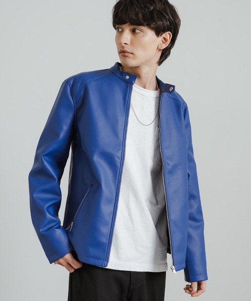 Rocky Monroe（ロッキーモンロー）の「シングルライダースフェイクレザージャケット（ライダースジャケット・メンズ・ワイン/ブラック/ネイビー/ブルー・LL/L/M）」の10枚目の写真