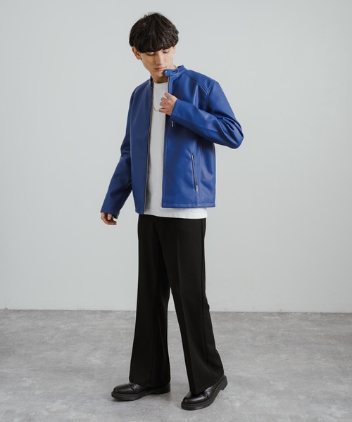 Rocky Monroe（ロッキーモンロー）の「シングルライダースフェイクレザージャケット（ライダースジャケット・メンズ・ワイン/ブラック/ネイビー/ブルー・LL/L/M）」の12枚目の写真