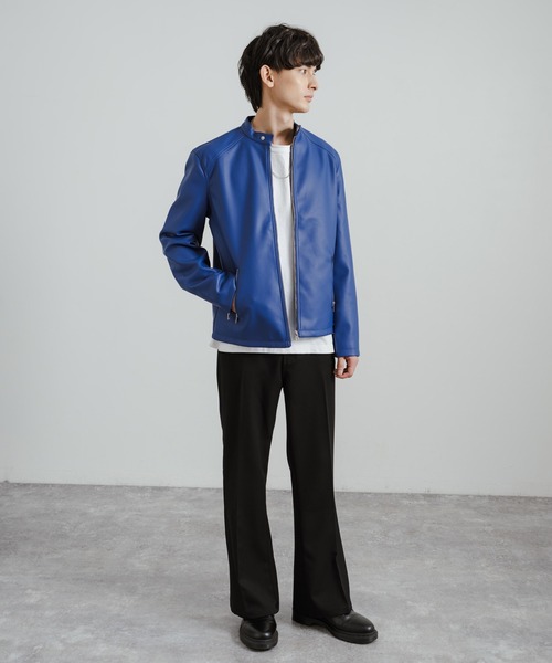 Rocky Monroe（ロッキーモンロー）の「シングルライダースフェイクレザージャケット（ライダースジャケット・メンズ・ワイン/ブラック/ネイビー/ブルー・LL/L/M）」の13枚目の写真