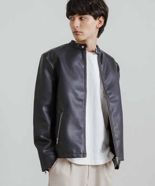 Rocky Monroe（ロッキーモンロー）の「シングルライダースフェイクレザージャケット（ライダースジャケット・メンズ・ワイン/ブラック/ネイビー/ブルー・LL/L/M）」の8枚目の写真