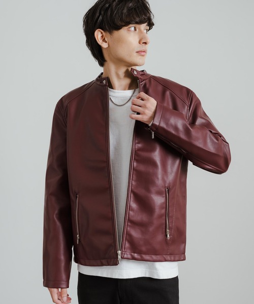 Rocky Monroe（ロッキーモンロー）の「シングルライダースフェイクレザージャケット（ライダースジャケット・メンズ・ワイン/ブラック/ネイビー/ブルー・LL/L/M）」の14枚目の写真