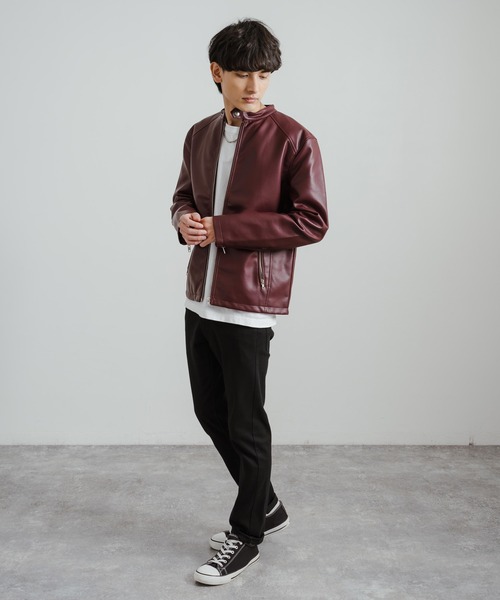 Rocky Monroe（ロッキーモンロー）の「シングルライダースフェイクレザージャケット（ライダースジャケット・メンズ・ワイン/ブラック/ネイビー/ブルー・LL/L/M）」の16枚目の写真