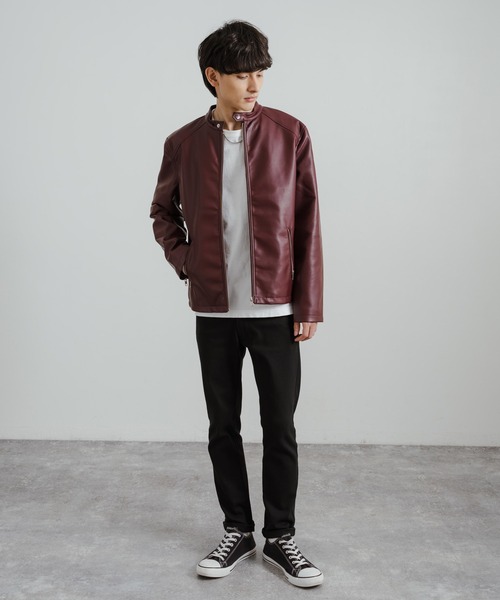 Rocky Monroe（ロッキーモンロー）の「シングルライダースフェイクレザージャケット（ライダースジャケット・メンズ・ワイン/ブラック/ネイビー/ブルー・LL/L/M）」の17枚目の写真