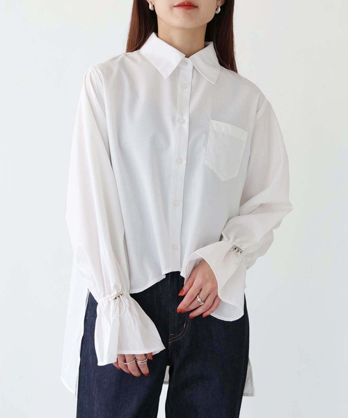 vingtrois（バントロア）の「【vingtrois】カーブデザインバックスリットシャツ（シャツ/ブラウス・レディース・オフホワイト/杢グレー/ブラック・M）」の4枚目の写真