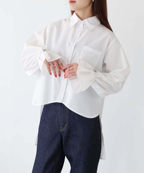 vingtrois（バントロア）の「【vingtrois】カーブデザインバックスリットシャツ（シャツ/ブラウス・レディース・オフホワイト/杢グレー/ブラック・M）」の7枚目の写真