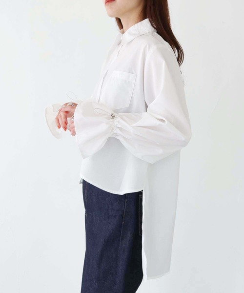 vingtrois（バントロア）の「【vingtrois】カーブデザインバックスリットシャツ（シャツ/ブラウス・レディース・オフホワイト/杢グレー/ブラック・M）」の9枚目の写真