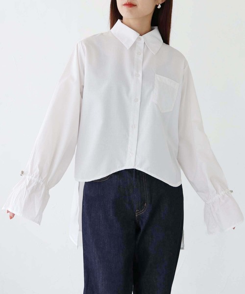 vingtrois（バントロア）の「【vingtrois】カーブデザインバックスリットシャツ（シャツ/ブラウス・レディース・オフホワイト/杢グレー/ブラック・M）」の8枚目の写真