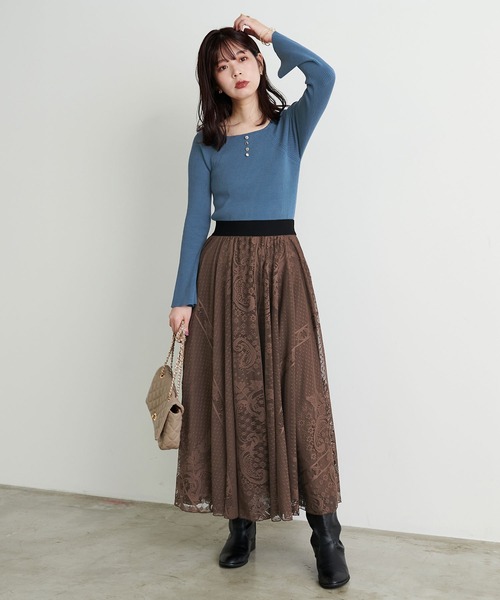 natural couture(ナチュラルクチュール)の「メッシュレーススカート(スカート・レディース・オフホワイト/ブラウン/ブラック・FREE)」の19枚目の写真