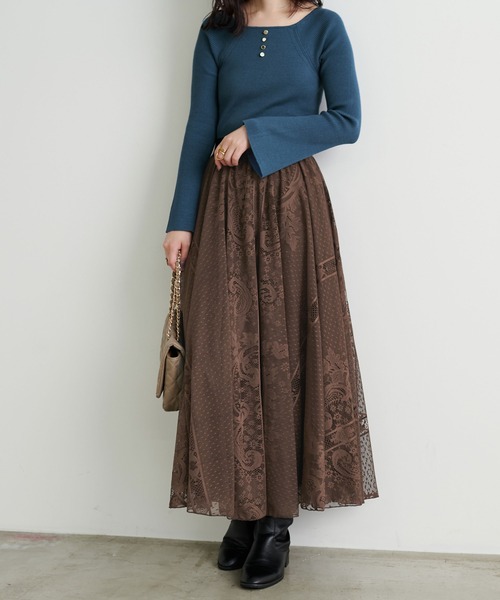 natural couture(ナチュラルクチュール)の「メッシュレーススカート(スカート・レディース・オフホワイト/ブラウン/ブラック・FREE)」の18枚目の写真