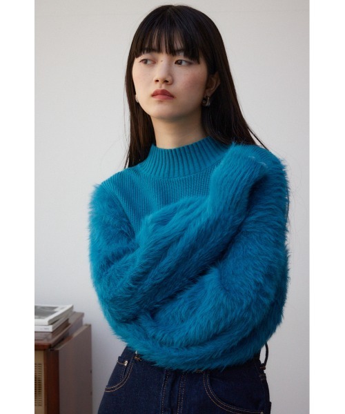 AZUL by moussy（アズールバイマウジー）の「シャギースリーブニットトップス（ニット/セーター・レディース・ライトグレー/ブルー/ブラック/オフホワイト・MEDIUM/SMALL）」の5枚目の写真