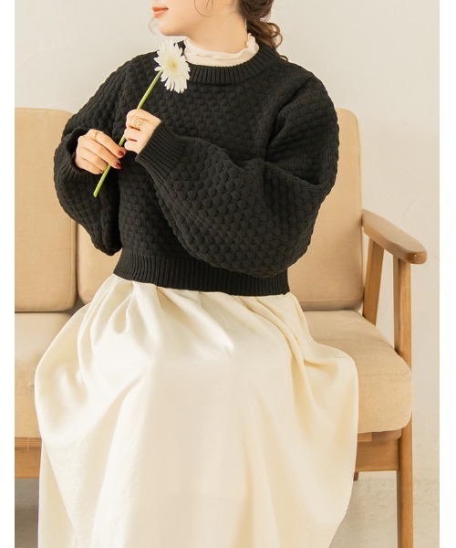 chocomee（チョコミー）の「popcorn short knit（ニット/セーター・レディース・アイボリー/ブラック・FREE）」の2枚目の写真