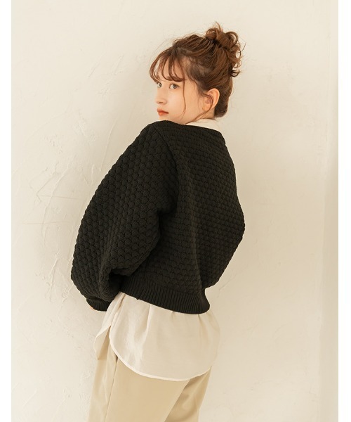 chocomee（チョコミー）の「popcorn short knit（ニット/セーター・レディース・アイボリー/ブラック・FREE）」の13枚目の写真